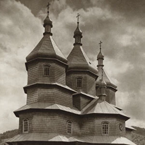 Romania: Vijnita, Wooden Church (b / w photo)