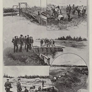 The Royal Engineers at Aldershot, the Bridging Battalion at Work (litho)