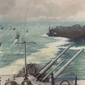 Royal Navy convoy escort, World War II, 1939-1945 (colour litho)