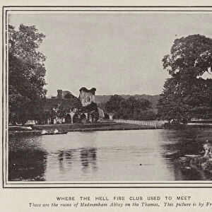 The ruins of Medmenham Abbey on the Thames, where the Hellfire Club used to meet in the 18th Century (b / w photo)