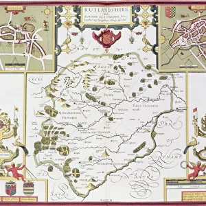 Rutlandshire with Oukham and Stanford, engraved by Jodocus Hondius (1563-1612)