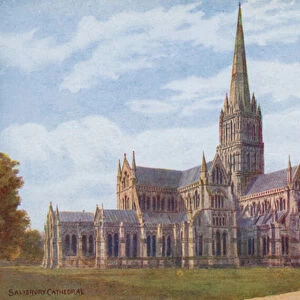 Salisbury Cathedral (colour litho)
