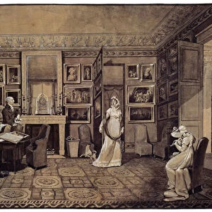 Salle de dessins de la maison prince Ivan Ivanowitch Bariatinsky (1772-1825) a Altona (Drawing Room in the Baryatinsky House in Altona). Dessin de Marie Louise Elisabeth Vigee-Lebrun (Vigee Lebrun) (1755-1842), 1807. Art francais, style classique