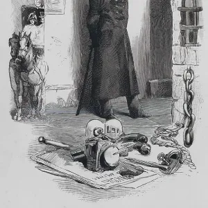 Scene from Les Miserables, by Victor Hugo: Javert, the detective (engraving)