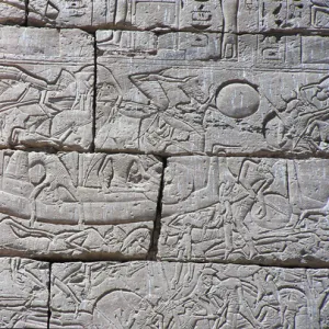 The Sea People, Naval Battle of Ramses III, Medinet Habu, 1195-64 BC (stone)