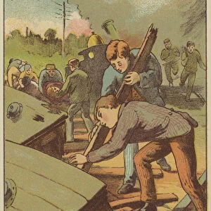 Searching for wounded (coloured engraving)