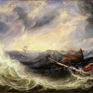 Seascape with Wreckage (oil on canvas)