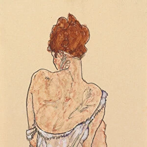 Seated woman in underwear, rear view, 1917 (crayon on paper)