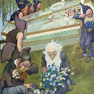 The Seven Dwarves Mourning Snow White, 1911 (colour litho)