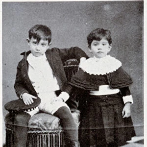Seven Year Old Pablo Picasso with his Sister, Conchita, 1888 (b / w photo)