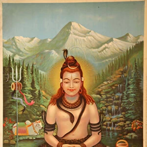 Shiva meditating (colour litho)