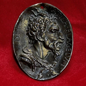 Silver medal with the effigy of Attila (395-453) king of the Huns, flower of god