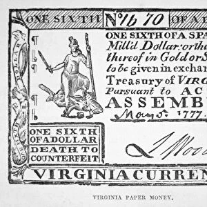 Bill for one sixth of a dollar, Virginia paper money of 1777 (litho)