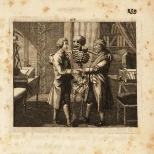 Gravure Originale Memento Mori - Vieil Homme Et Mort - 1712 - École Hollandaise