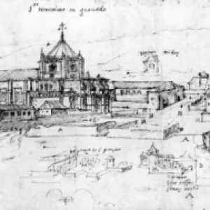 Sketch of the cityscape of Granada (engraving)