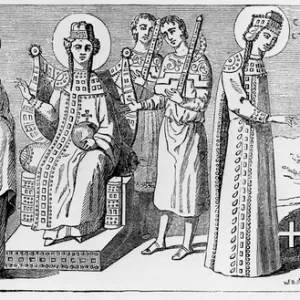 St. Helena Discovering the True Cross (engraving) (b / w photo)