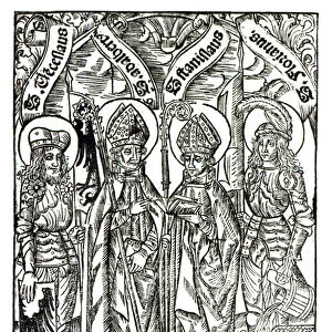 St. Wenceslaus, St. Adalbert, St. Stanislaus and St. Florian (woodcut) (b / w photo)