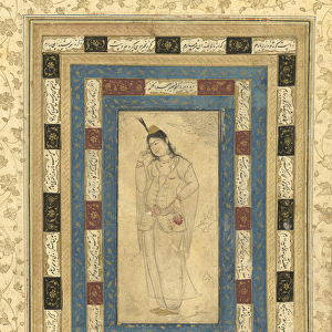 A Standing Lady, Isfahan, c.1620-25 (ink, opaque w / c, and gold on paper)