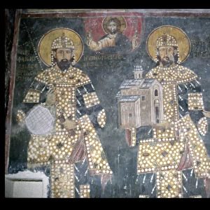 Stefan Milutin, Stefan Dragutin and Katelina, late 13th century (fresco)