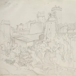 The Stonewalls and Towers of Nepi, 1807 (pencil on paper)