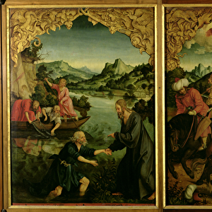 Stories of S. S. Peter and Paul altarpiece: detail showing L to R, Vocation of St