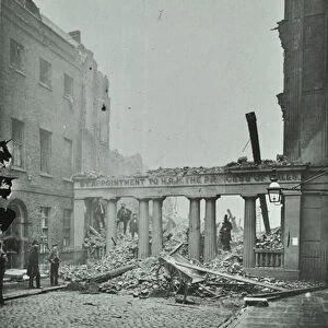 Strand, Westminster LB: Beaufort Buildings, fire damage, 1890 (b / w photo)