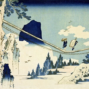 The Suspension Bridge Between Hida and Etchu (woodblock print)