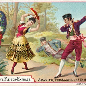 Tambourine and castanets, Spain (chromolitho)