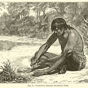 Tasmanian Savage obtaining Fire (engraving)