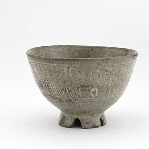 Tea bowl in mishima style, Karatsu ware, 1630-50 (stoneware with white slip inlaid under