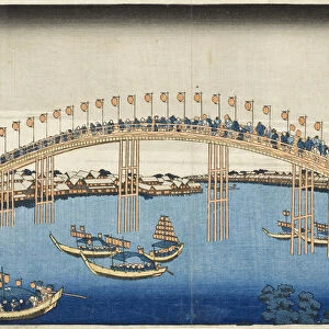 Temma Bridge, Settsu Province from the Series Wondrous Views of Famous Bridges of Various Provinces