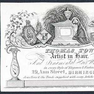 Thomas Tow, artist in hair, trade card (engraving)