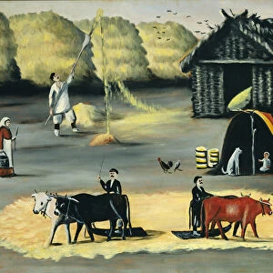 Threshing the floor in a Georgian country village, 1915 (oil on oilcloth)