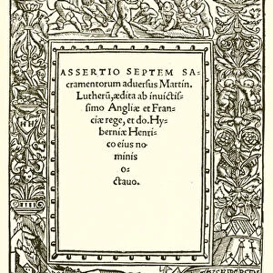 Title page of Henry VIIIs book against Luther (engraving)