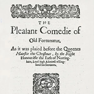 Title page of The Pleasant Comedie of Old Fortunatus by Thomas Dekker, 1600 (