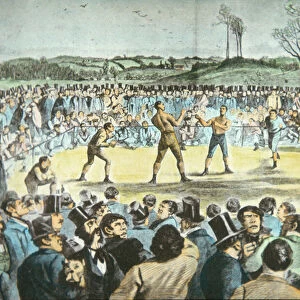 Tom Sayers v. John Heenan at Farnborough, England on 17th April, 1860 (colour litho)