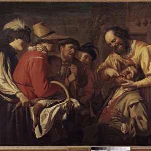 The tooth puller Painting by Gerrit Van Honthorst (1590-1656), 17th century Dim. 1, 37x2m