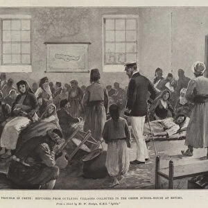 The Trouble in Crete, Refugees from Outlying Villages collected in the Greek School-House at Retimo (engraving)