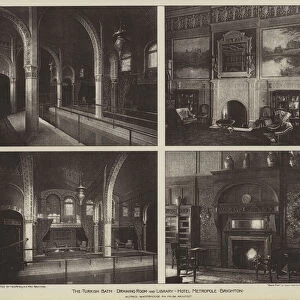 The Turkish Bath, Drawing Room and Library, Hotel Metropole, Brighton (b / w photo)