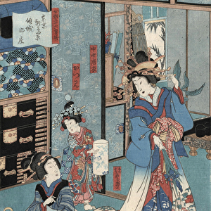 Ukiyo-e Print of Geisha with Hibachi by Kunisada II, c. 1860 (colour woodblock print)