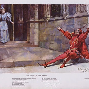 The Usual Easter Tryst: Mephistopheles waiting for a girl to leave a church (colour litho)