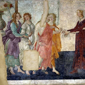 Venus and the Graces offering presents to a young girl. Fresco of Villa Lemmi