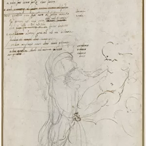 Verso: Figure Studies and a draft sonnet, WA1846. 186 (black chalk and pen & black ink)