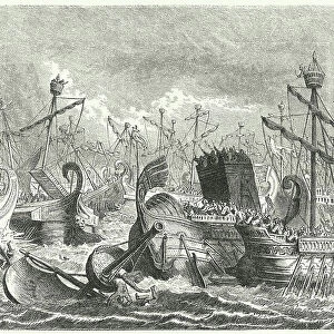 Victory of the Roman fleet over the Carthaginians at the Battle of the Aegates, 241 BC (engraving)