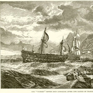 The "Victory"towed into Gibraltar after the Battle of Trafalgar (engraving)