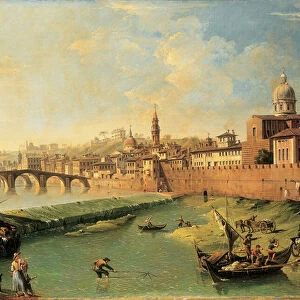 View of the Arno and the Ponte Alla Carraia (oil on canvas) (pair to 490411)