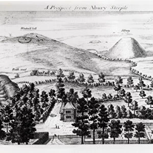 View from Avebury steeple of Silbury Hill, illustration from Stonehenge: a Temple