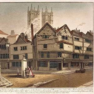 View of Broken Cross, at the end of Thieving Lane, Westminster, London, 1808 (coloured engraving)