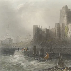 View of Carrifergus Castle (colour engraving)