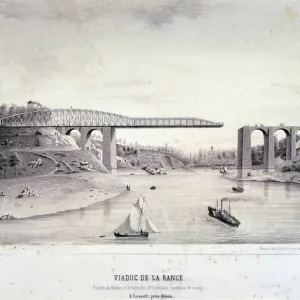 View of the construction of the viaduct of the Rance, near Dinan (Cote d